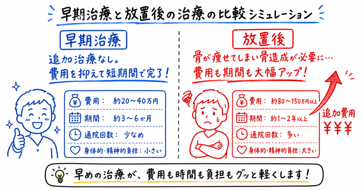 放置による金銭的デメリット:骨造成や追加治療が必要になった場合の費用シミュレーション
