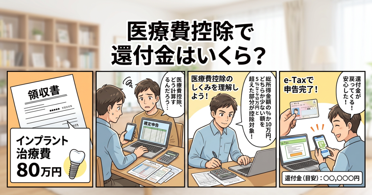 インプラント医療費控除で還付金はいくら?年収別計算と申請手順